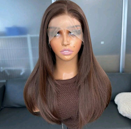 Chocolate Brown Lace Front Wig With Curtain Bangs